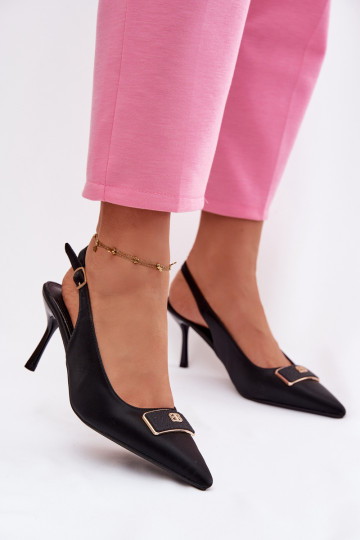 sandalias de tacón alto Femenino Con decoraciones Detalem de color negro Lurella 2