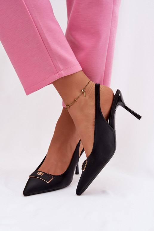 sandalias de tacón alto Femenino Con decoraciones Detalem de color negro Lurella