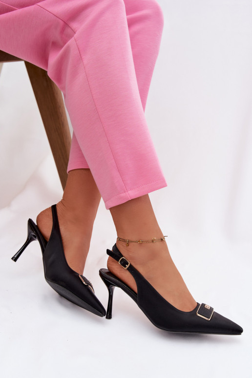 sandalias de tacón alto Femenino Con decoraciones Detalem de color negro Lurella