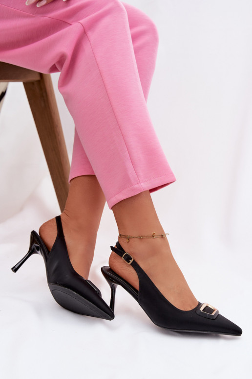 sandalias de tacón alto Femenino para decorar de color negro Palerine