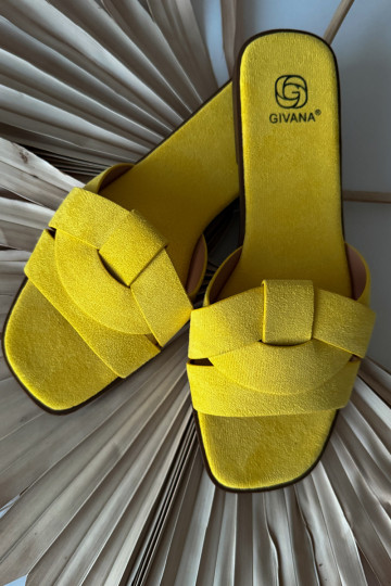 Zapatillas apartamento de mujeres con rayas de gamuza ecológicaoAe color amarillo Florane