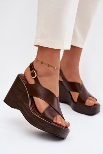 Sandalias de mujer de cuero ecológico Activado coturnoie CzekoladoAe Janivra 2