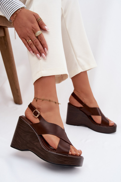 Sandalias de mujer de cuero ecológico Activado coturnoie CzekoladoAe Janivra