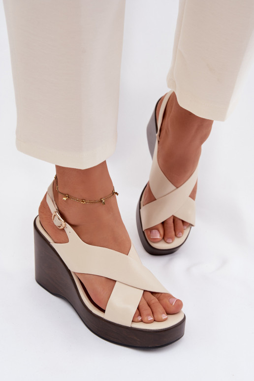 Sandalias de mujer de cuero ecológico Activado coturnoie beige Janivra