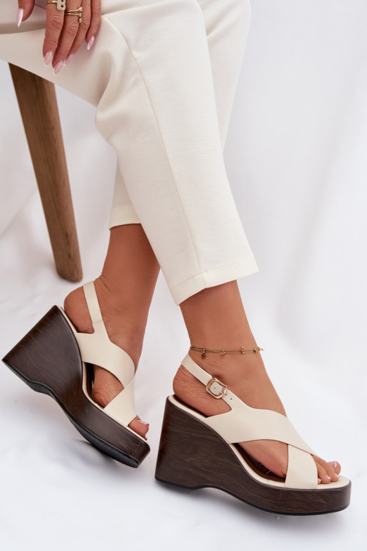 Sandalias de mujer de cuero ecológico Activado coturnoie beige Janivra