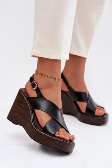 Sandalias de mujer de cuero sintético con plataforma, color negro Janivra 2