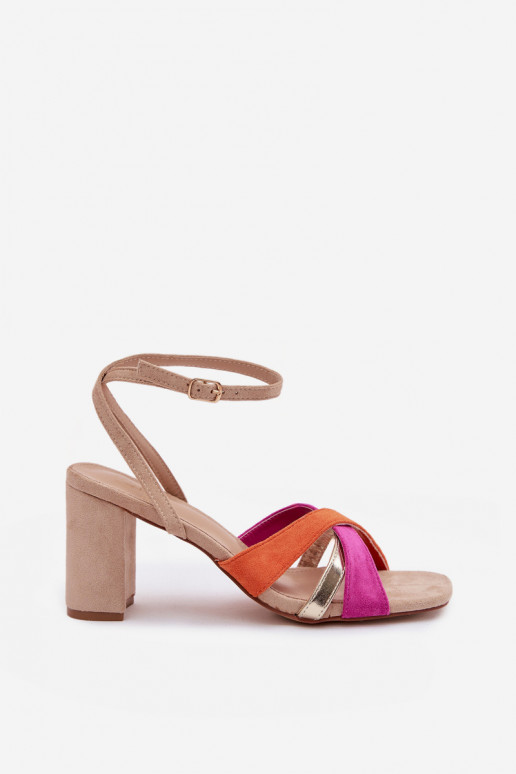 Sandalias de tacón alto para mujer. con rayas de gamuza ecológicaoAe beige Karilora