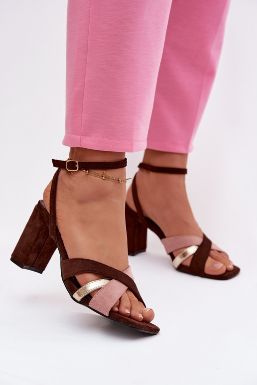 Sandalias de tacón alto para mujer. con rayas de gamuza ecológicaoAe CzekoladoAe Karilora