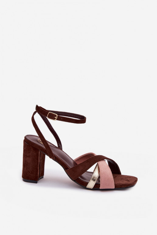 Sandalias de tacón alto para mujer. con rayas de gamuza ecológicaoAe CzekoladoAe Karilora