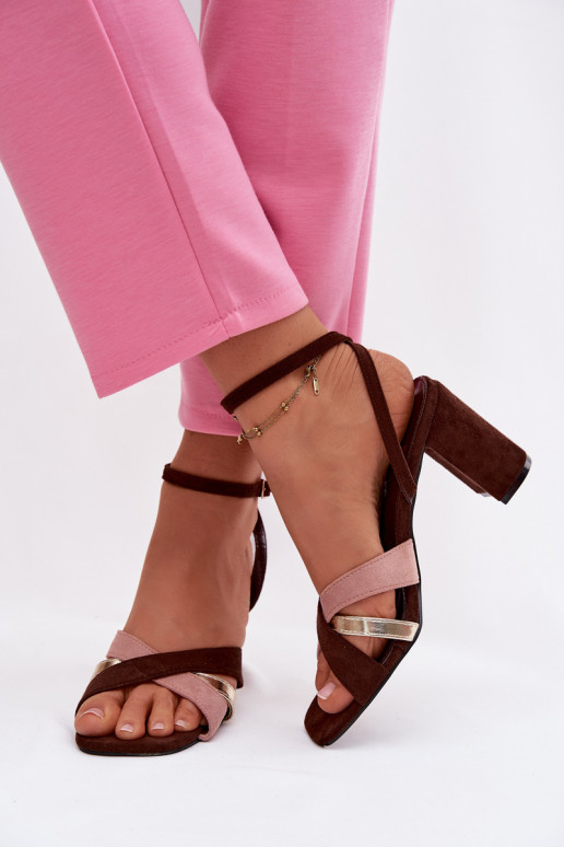 Sandalias de tacón alto para mujer. con rayas de gamuza ecológicaoAe CzekoladoAe Karilora