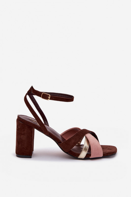 Sandalias de tacón alto para mujer. con rayas de gamuza ecológicaoAe CzekoladoAe Karilora