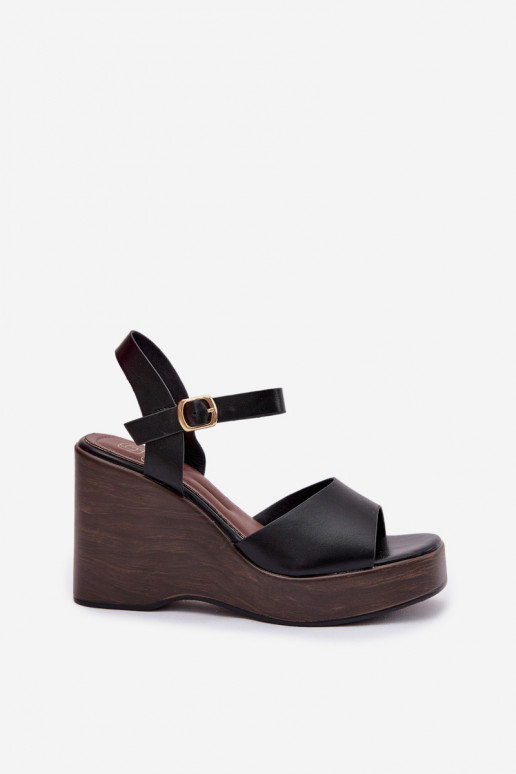 Sandalias de mujer en una cuña Eko Piel de color negro Parilisse