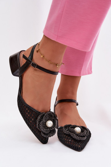 Sandalias de mujer con tacón y detalles ornamentales, color negro Vionessa