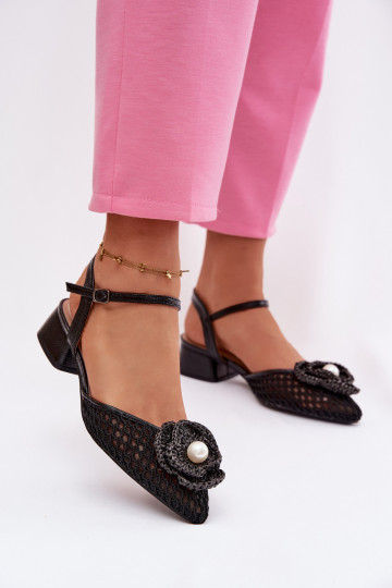Sandalias de mujer con tacón y detalles ornamentales, color negro Vionessa 2