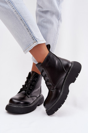 Botines de mujer forrados con plataforma y cordones color negro Harmine 2