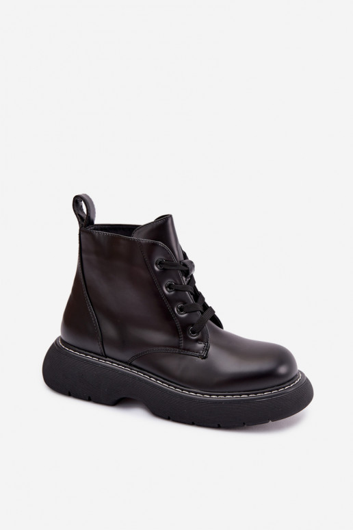 calentamiento Botas de mujer con una plataforma con cordones de color negro Harmine