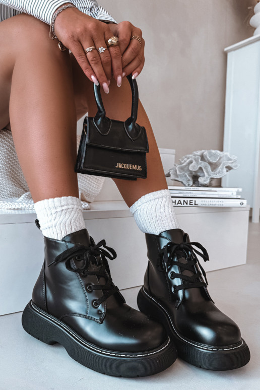 calentamiento Botas de mujer con una plataforma con cordones de color negro Harmine