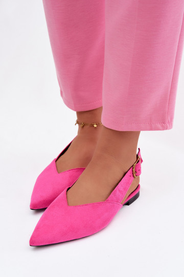 bailarinas con hebillas doradas de gamuza ecológicaoAe color rosa Palerra 2