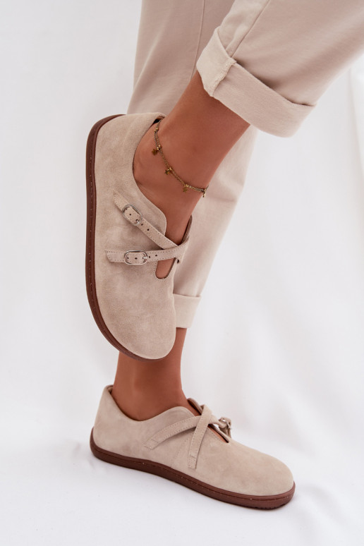 Piel de gamuza zapatos Barefoot Femenino con rayas Zazoo N1271 color marfil