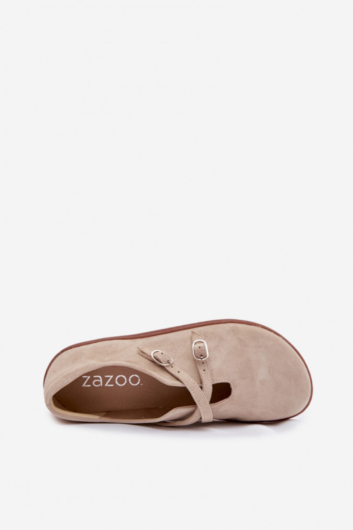 Piel de gamuza zapatos Barefoot Femenino con rayas Zazoo N1271 color marfil