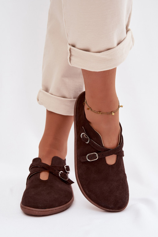 Piel de gamuza zapatos Barefoot Femenino con rayas Zazoo N1271 CzekoladoAe