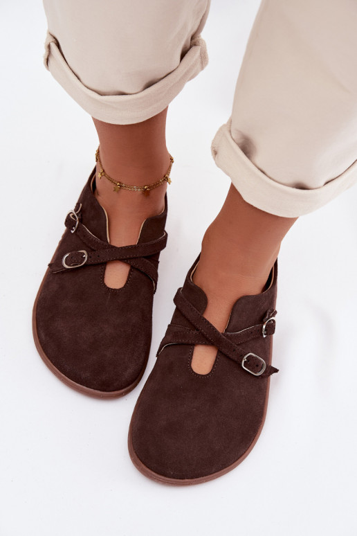 Piel de gamuza zapatos Barefoot Femenino con rayas Zazoo N1271 CzekoladoAe