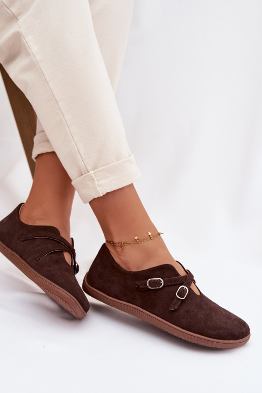 Piel de gamuza zapatos Barefoot Femenino con rayas Zazoo N1271 CzekoladoAe