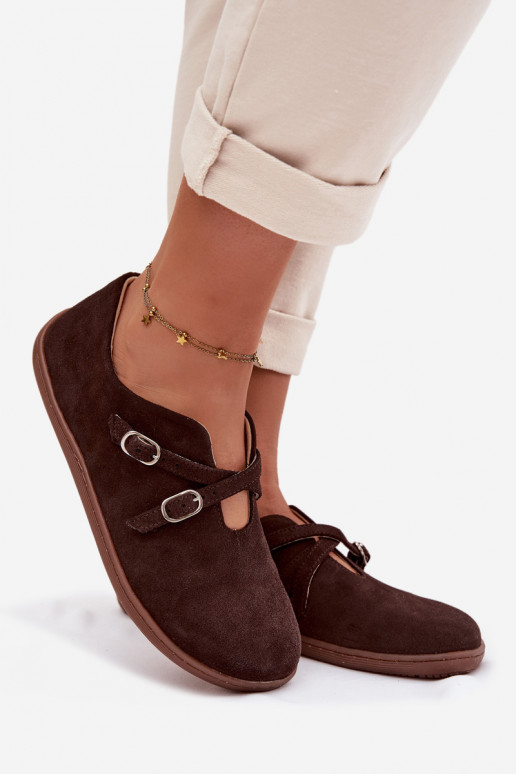 Piel de gamuza zapatos Barefoot Femenino con rayas Zazoo N1271 CzekoladoAe