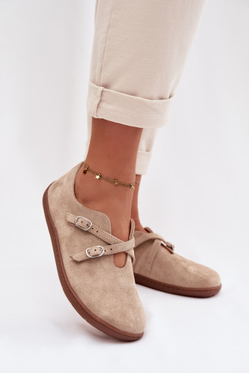 Zapatos "Barefoot" de ante de cuero para mujer con tiras Zazoo N1271, color arena 2