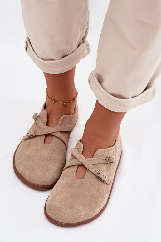 Piel de gamuza zapatos Barefoot Femenino con rayas Zazoo N1271 beige