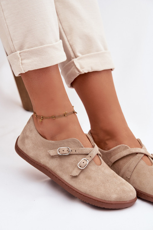 Piel de gamuza zapatos Barefoot Femenino con rayas Zazoo N1271 beige