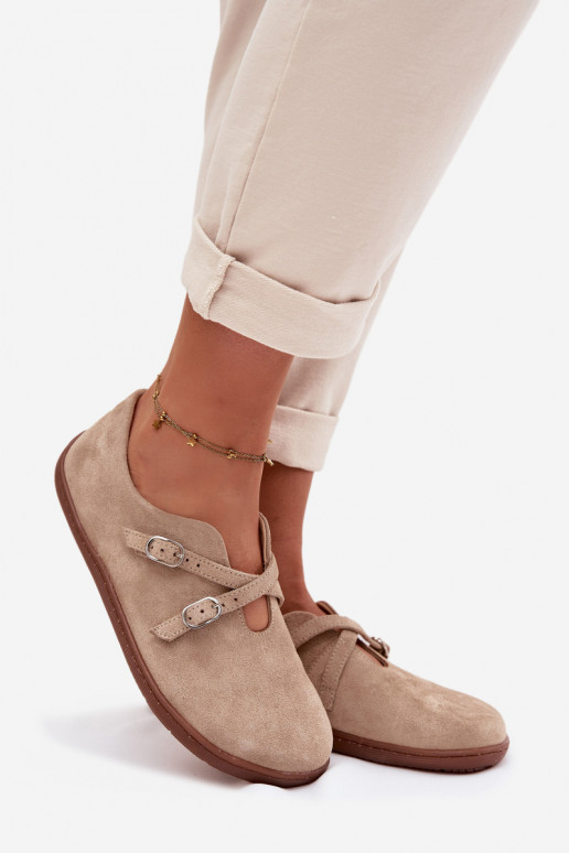 Piel de gamuza zapatos Barefoot Femenino con rayas Zazoo N1271 beige