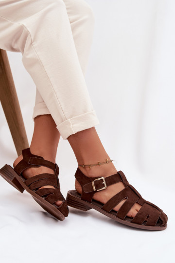 Sandalias de mujer con hebillas doradas, color chocolate, Janessa