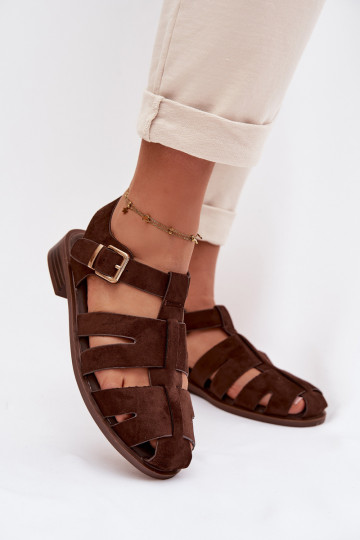 Sandalias de mujer con hebillas doradas, color chocolate, Janessa 2