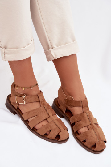 Sandalias de mujer con hebillas doradas, color marrón, Janessa