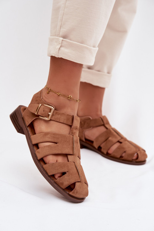 Sandalias de mujer Rzymianki con hebillas doradas color marrón Janessa