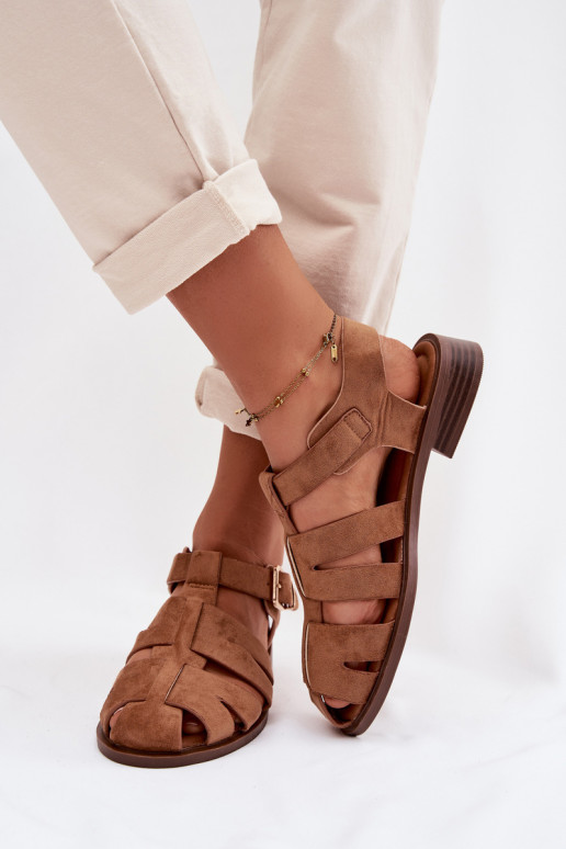 Sandalias de mujer Rzymianki con hebillas doradas color marrón Janessa