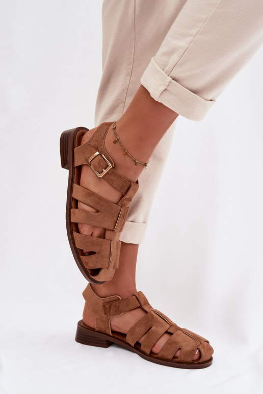 Sandalias de mujer Rzymianki con hebillas doradas color marrón Janessa