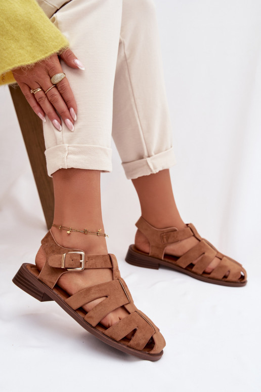 Sandalias de mujer Rzymianki con hebillas doradas color marrón Janessa