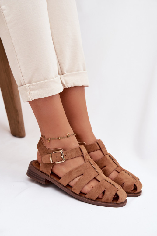 Sandalias de mujer Rzymianki con hebillas doradas color marrón Janessa