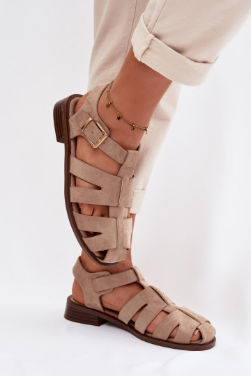 Sandalias de mujer Rzymianki con hebillas doradas beige Janessa