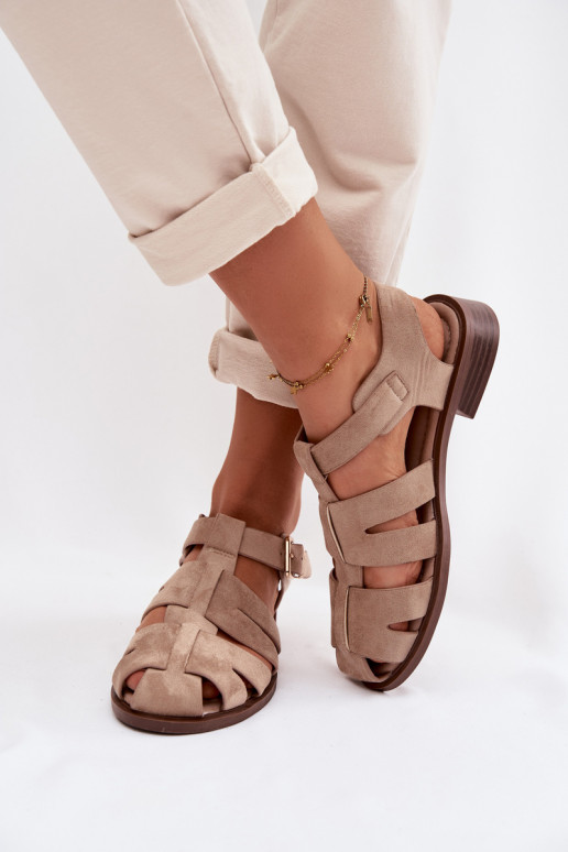 Sandalias de mujer Rzymianki con hebillas doradas beige Janessa
