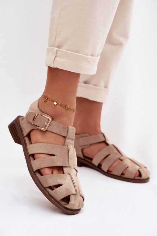 Sandalias de mujer Rzymianki con hebillas doradas beige Janessa