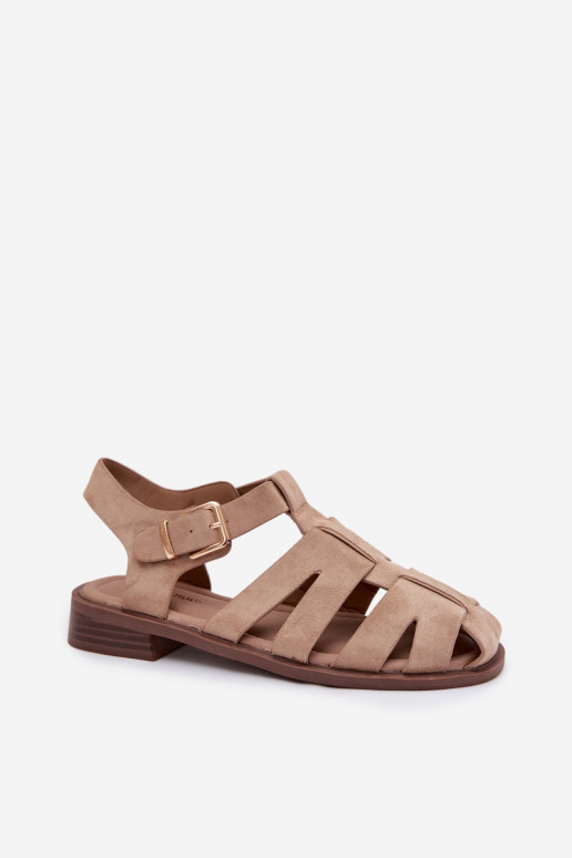 Sandalias de mujer Rzymianki con hebillas doradas beige Janessa