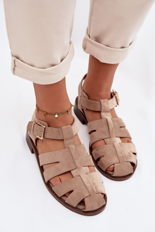 Sandalias de mujer Rzymianki con hebillas doradas beige Janessa
