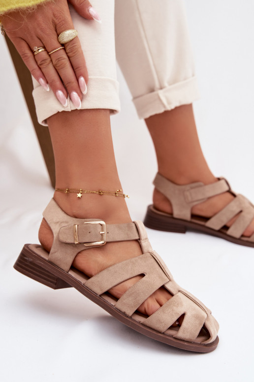 Sandalias de mujer Rzymianki con hebillas doradas beige Janessa