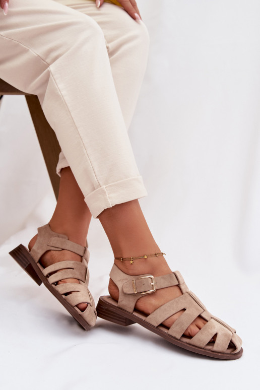 Sandalias de mujer Rzymianki con hebillas doradas beige Janessa