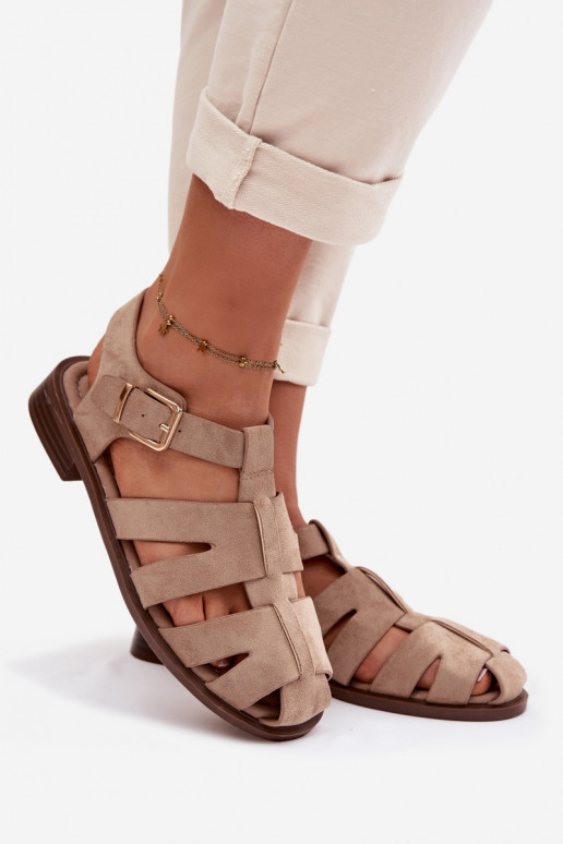 Sandalias de mujer Rzymianki con hebillas doradas beige Janessa