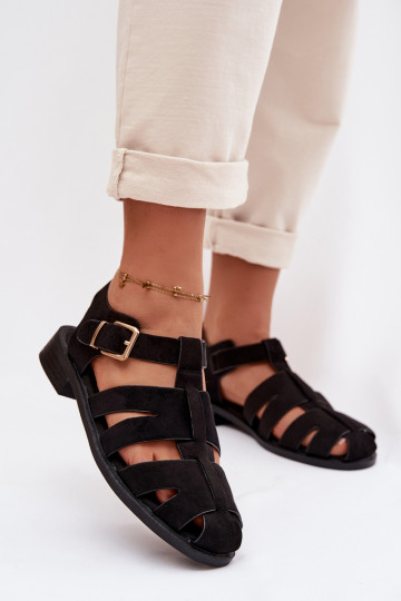 Sandalias de mujer con hebillas doradas, color negro, Janessa 2