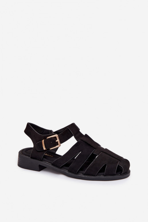 Sandalias de mujer Rzymianki con hebillas doradas de color negro Janessa